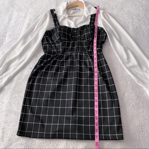 Window Pane Plaid Dress w/Attached Blouse - Picture 2 of 11